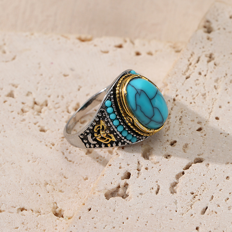 Anillo de exageración turquesa de aleación de zinc de venta caliente transfronteriza, anillo de moda europea y americana, anillo de personalidad para hombres y mujeres image 2