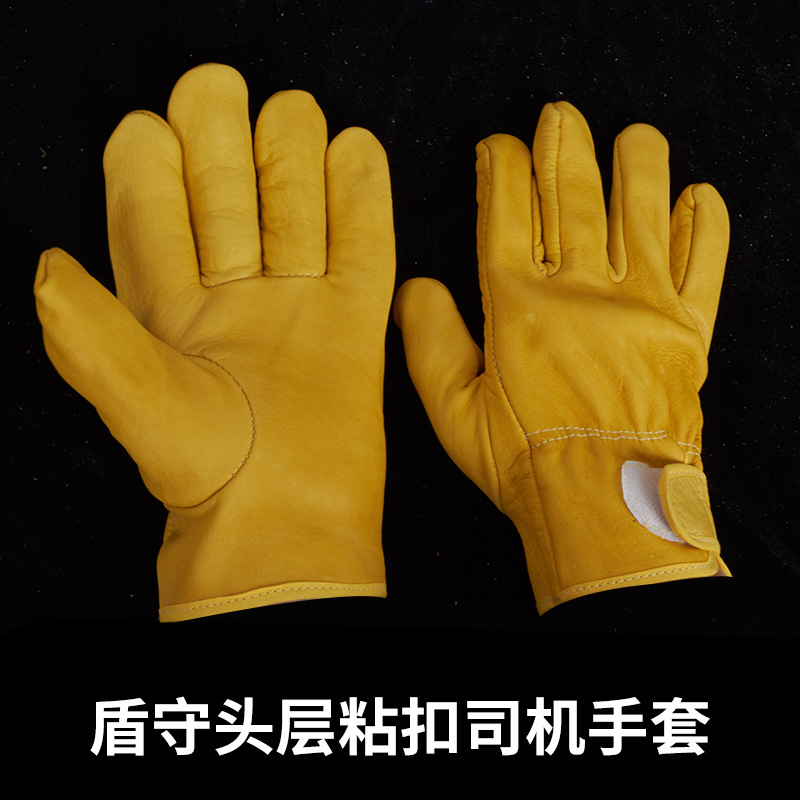 Guantes cortos de cuero protectores al por mayor para conductores, hechos de cuero vacuno integral, resistentes al desgaste, para soldadores, suministros de protección laboral, fabricante, engrosados. image 8