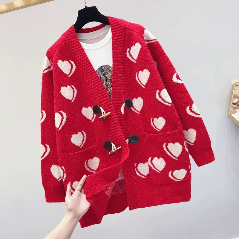 horn buckle love pocket long-sleeved knitted cardigan nihaostyles clothing wholesale NSSX89363