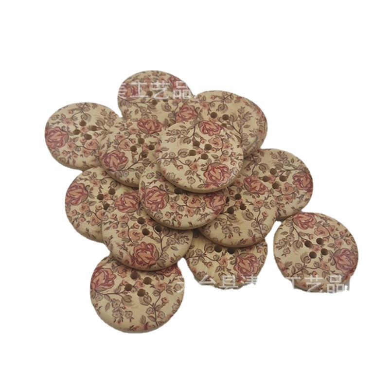 30mm troncos botones de flor de rosa de madera botones de dos ojos manualidades decorativas de bricolaje 30 por paquete
