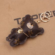 经典潮牌镶钻高档印花小熊钥匙扣挂件韩版pu项链小熊书包精品挂坠