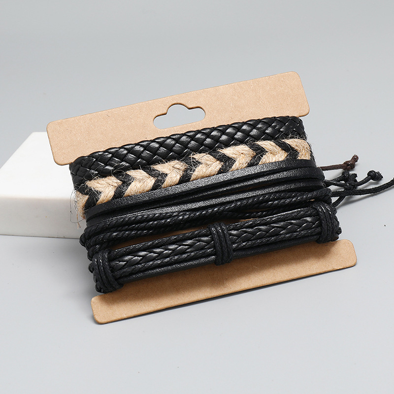 fashion jewelry simple personality woven retro leather bracelet diy4 combination set