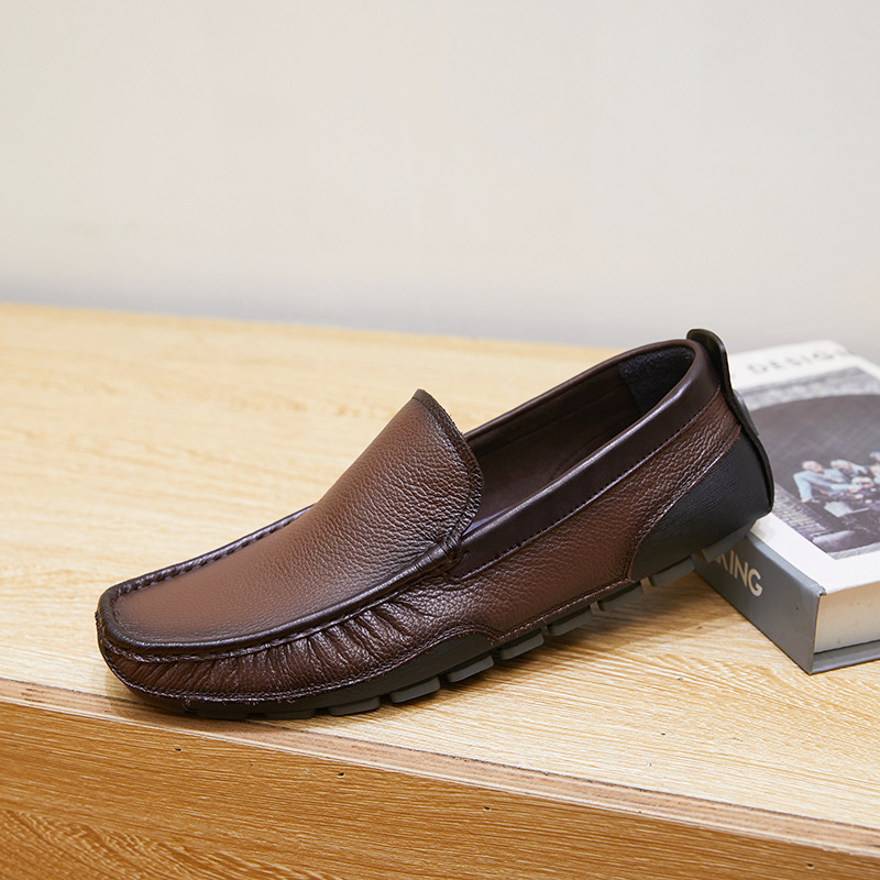 New single-layer leather bean shoes comfortable breathable flat men's leather shoes_voghion.com