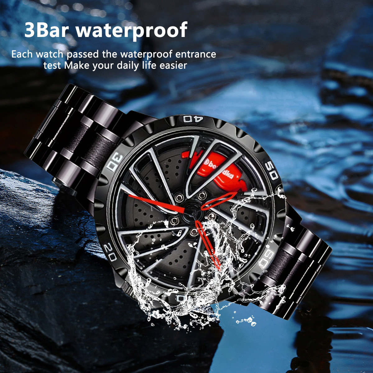 Boyadka Wheel Hub Sports Series Watch, Internal Rotatable, Cut Out, Ip65 Waterproof, Face