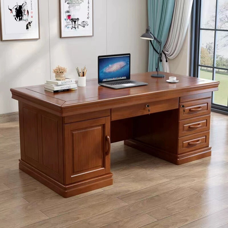 Chinese-style Solid Wood Desk Writing Desk with Drawer Home Desktop Study Computer Desk Desk Boss Desk with Lock