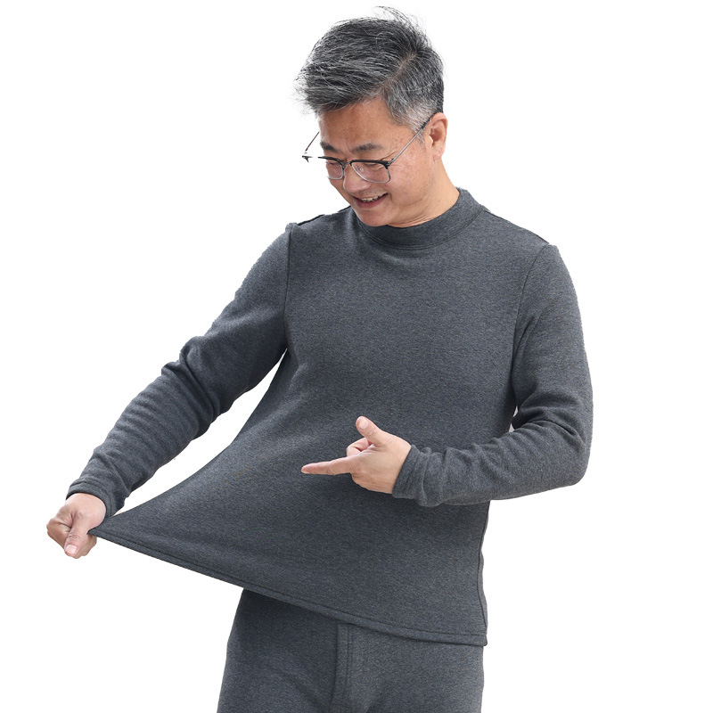 Middle-aged and elderly warm Men's dad fleece-lined thickened grandpa Old autumn clothes long pants suit winter turtleneck cotton sweater