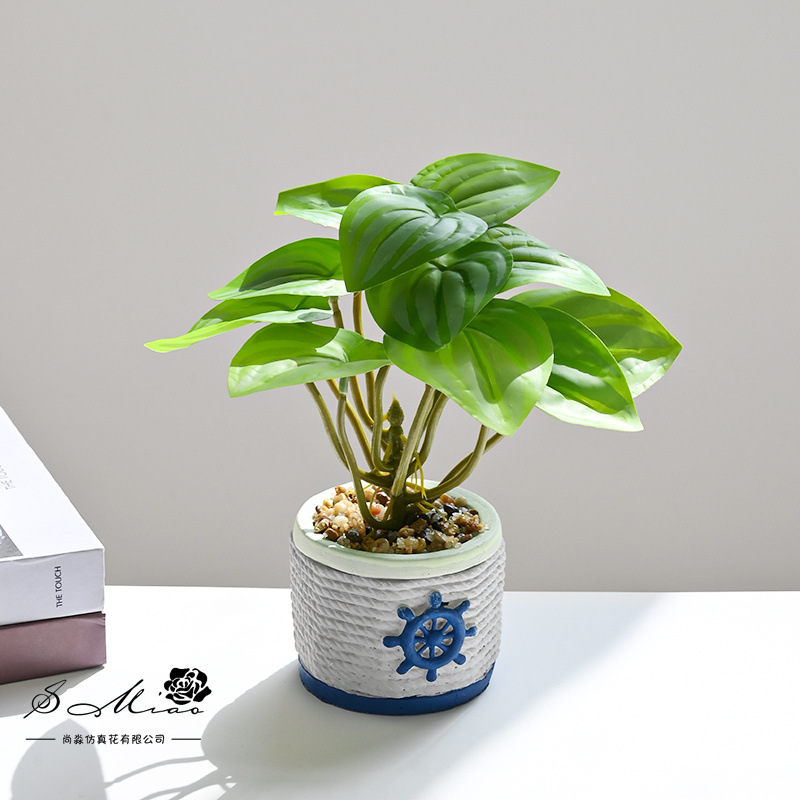 Simulación de hoja de sandía verde en maceta de flores artificiales adornos decorativos de flores creativas plantas verdes artificiales simulación bonsai al por mayor
