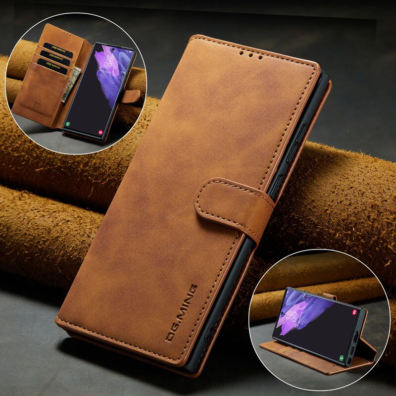 For Samsung S23 Ultra mobile phone protective case S22 Ultra retro card wallet leather case