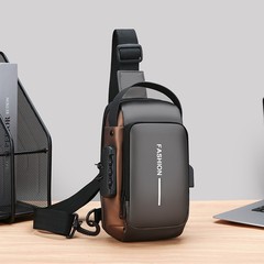 多機能パスワードロックファッション胸バッグ男性大容量携帯通勤携帯電話斜めショルダーバッグ