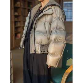 设计鸭绒小个子羽绒服冬季新款短款2024针织翻领欧货两件外套氨纶