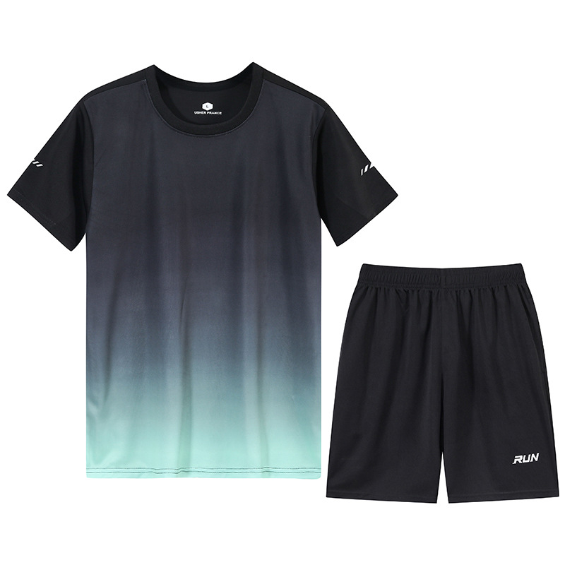 2024 New gradient color summer men and women couple short sleeve sports breathable suit sportswear T-shirt + shorts