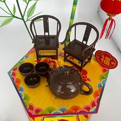 2025新中式太师椅茶杯茶壶摆件 折塔装饰塑料茶具