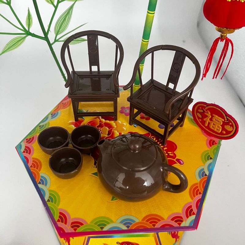 2025新中式太师椅茶杯茶壶摆件 折塔装饰塑料茶具|undefined