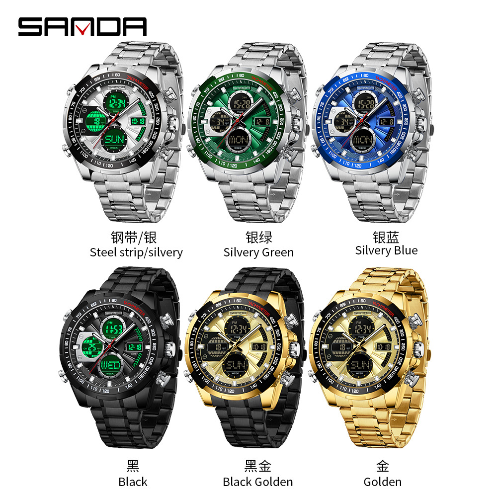 SANDA SANDA 5105 caliente reloj de hombre esfera grande doble luz nocturna relojes de estudiantes varones relojes deportivos casuales