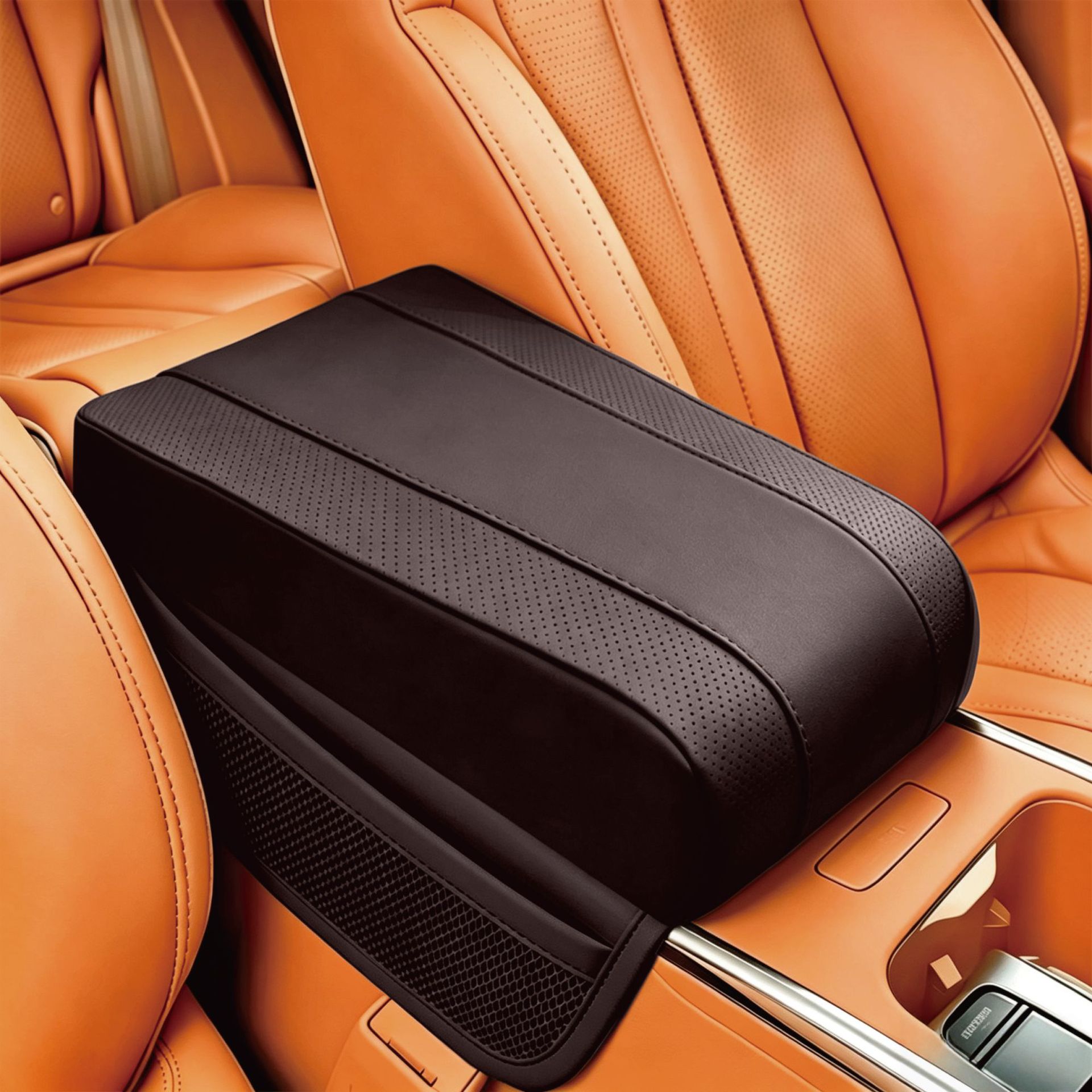 Car armrest box pad with mesh pocket, universal storage armrest box pad, universal car central elbow heightening pad