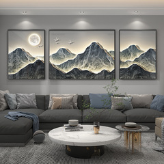 背有靠山三聯畫輕奢客廳裝飾畫沙發背景牆畫辦公室大氣金山晶瓷畫