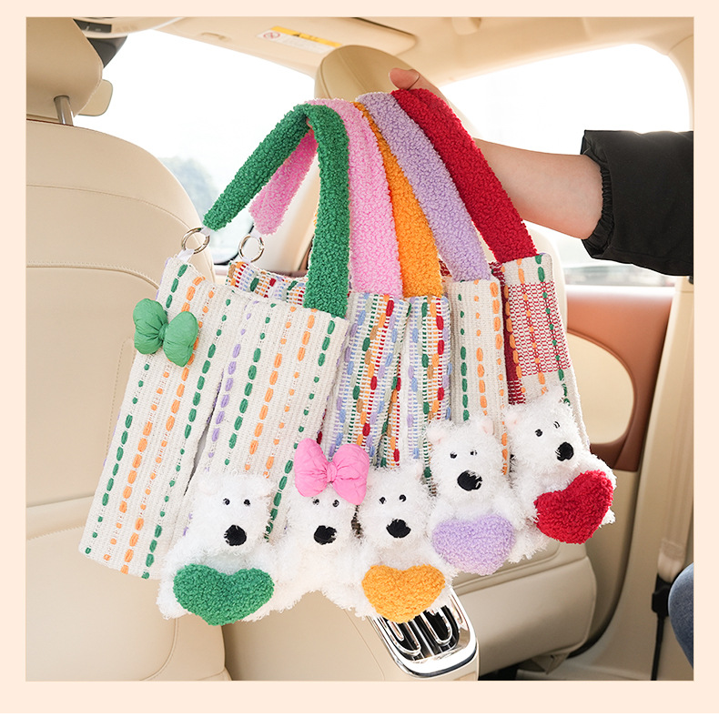 New Car Tissue Box Cartoon Style Car Seat Back Hanging Tissue Box Original Dopamine Car Tissue Hanging Bag