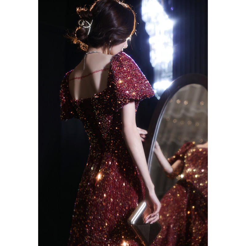 Vestido de noche con lentejuelas estilo ligero lujo nicho vestido femenino banquete elegante Socialite sentido transfronterizo anfitrión rendimiento vestido