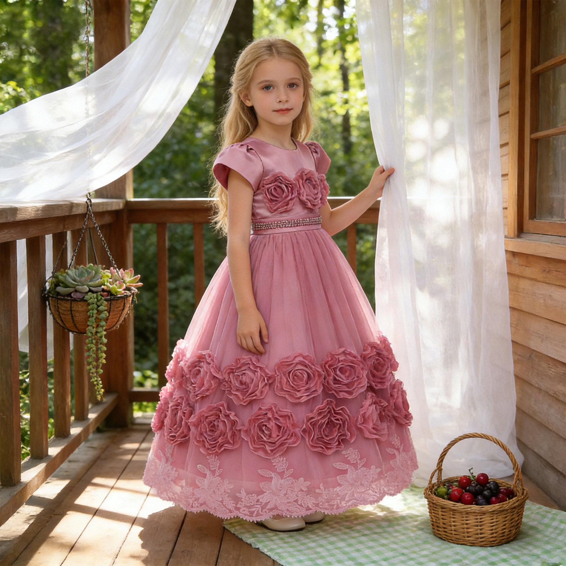 Nuevos niños europeos y americanos vestido de princesa vestido de estilo occidental largo pettiskirt niña cumpleaños pasarela piano rendimiento vestido