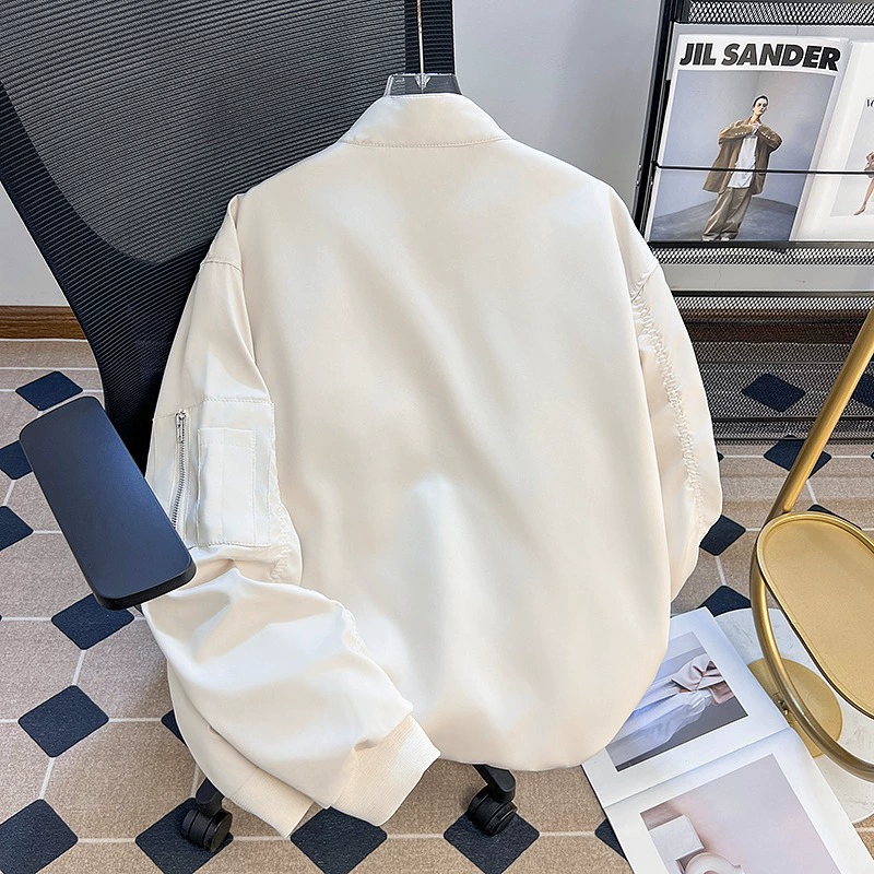 Ретро oversized куртка unisex, японский осенний стиль, на молнии со стойкой