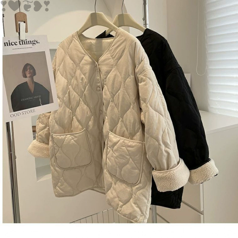Lightweight thin down jacket, Korean style, loose fit, warm quilting, sizes S–2XL
