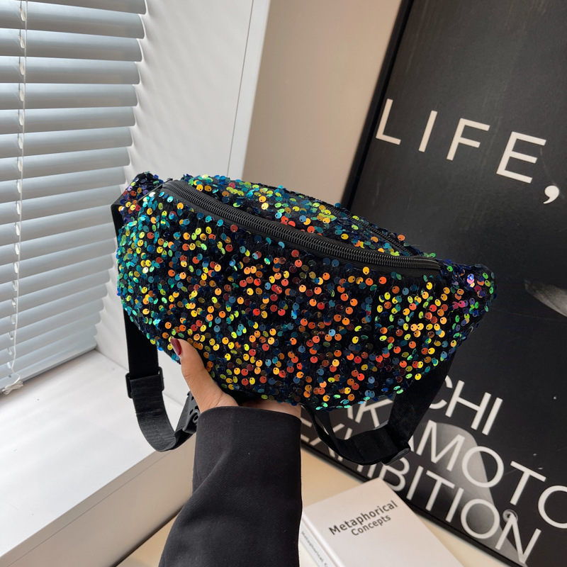 Women's Trendy and Stylish Sequin Waist Bag, Versatile Crossbody Bag, High-Value Chest Bag, Coin and Phone Pouch