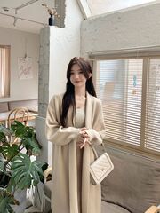 早秋韩版简约针织开衫秋季外搭温柔系慵懒风毛衣宽松中长款外