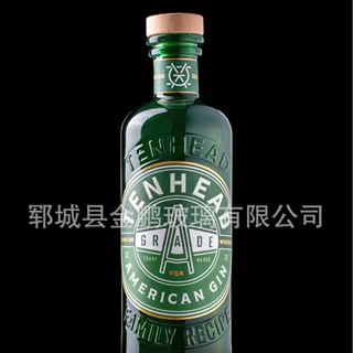 金鹏玻璃外贸出口金酒瓶，伏特加洋酒瓶可定制开模丝印威士忌酒瓶
