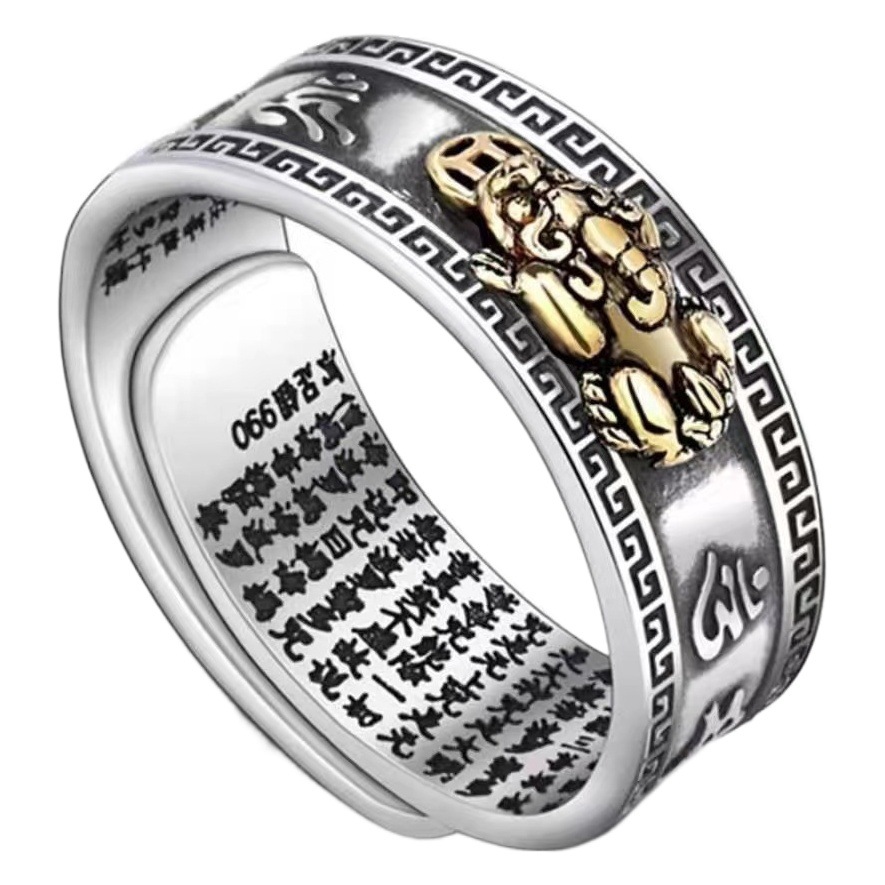 Vintage Thai Silver Creative Money Brave Ring Female Mascot Eight Guardians Old Jewelry Male Index Finger Ring