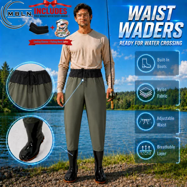 High-Waisted Wading Pants with Rain Boots, Paired with Ice Sleeves and a Neck Gaiter Set, All-In-One Fishing Pants