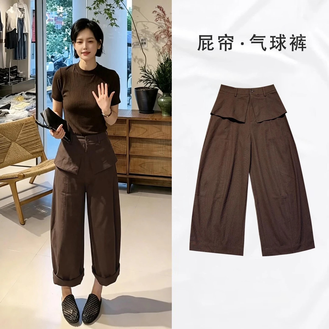秋季新款升级版气球裤时尚百搭透气老钱风前中压线休闲女裤