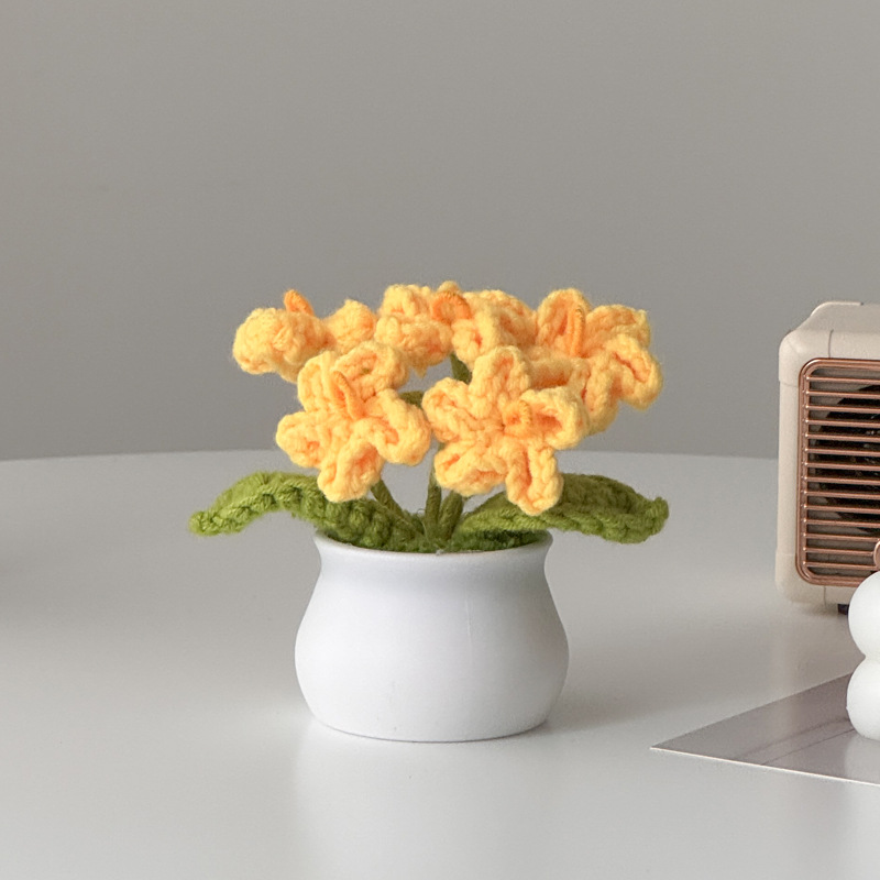 Regalos de día al por mayor girasoles para chicas, ramo de lana tejida a mano, adornos de mesa pequeños