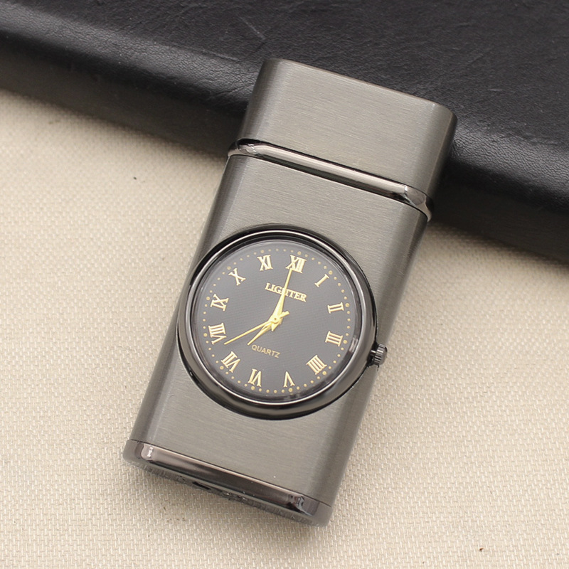 HF630 creativo doble interruptor de fuego reloj inflable recto encendedor de metal multifunción a prueba de aire encendedor al por mayor