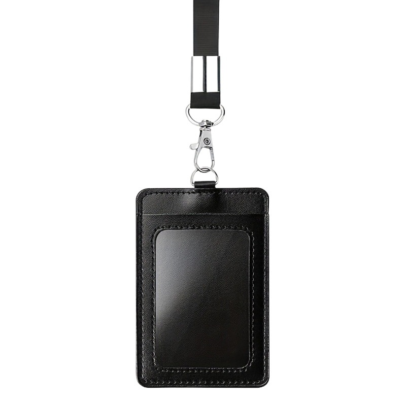 Cubierta de la tarjeta de identificación de cuero de la PU cubierta de la tarjeta de trabajo de control de la tarjeta de identificación de cuero de la PU cubierta de la tarjeta de trabajo tarjeta de control de acceso tarjeta de identificación de empleado tarjeta de comida fácil tirón hebilla de extensión de la tarjeta cubierta de cordón al por mayor