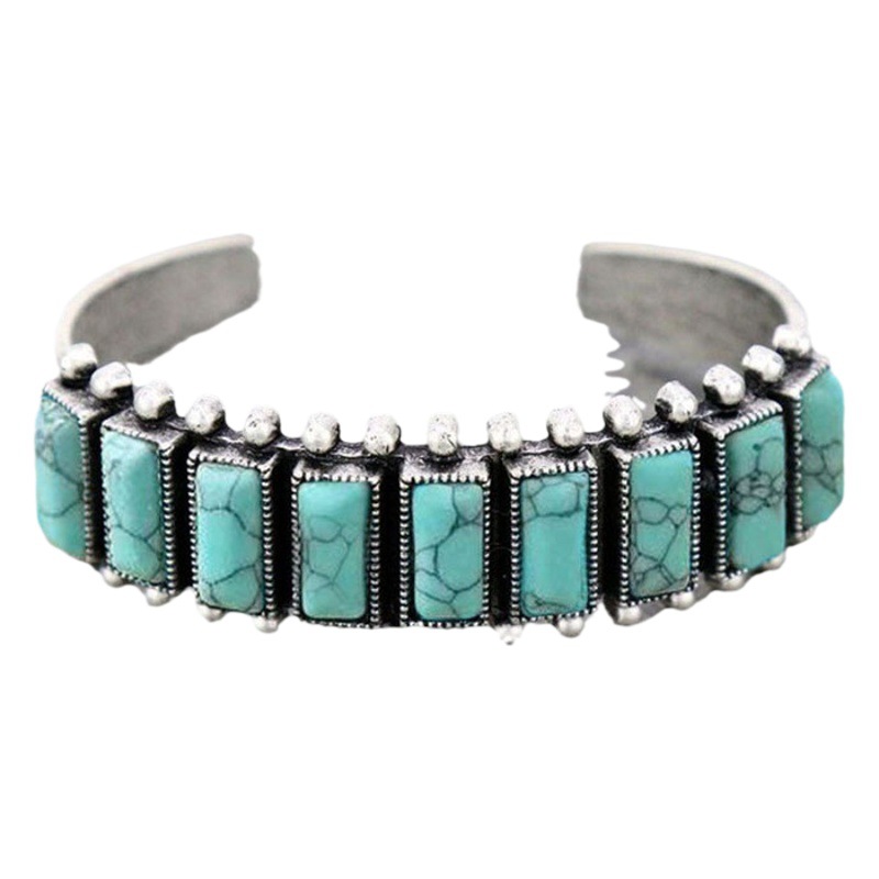 Nuevo Xizango geométrico cuadrado turquesa pulsera vintage transfronterizo tallado metal abierto pulsera viaje angustiado estilo étnico