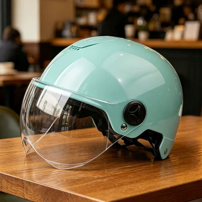 Motosiklet kaskı (dəbilqə): Women, Sun Protection Half Helmet, Anti-Fall - light-blue-transparent-short-mirror