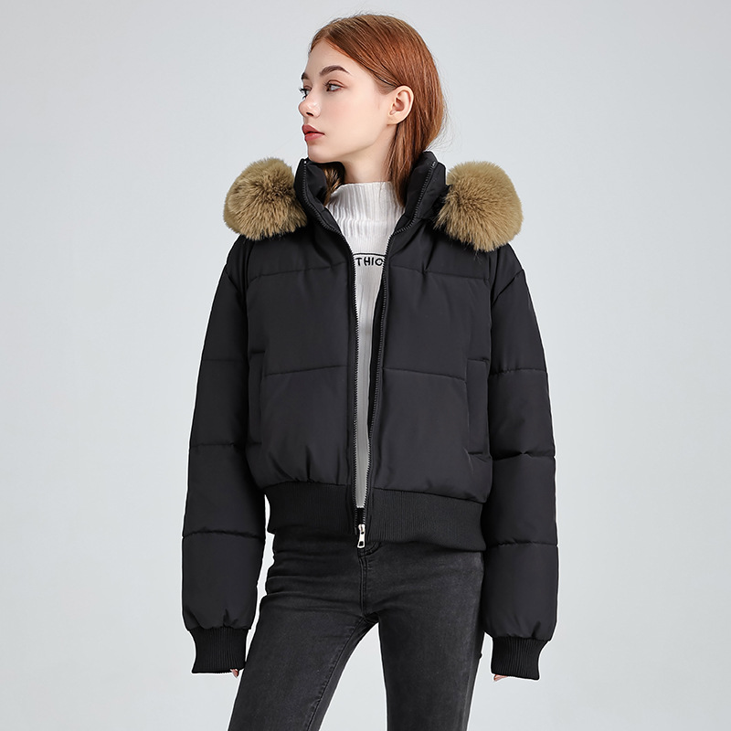 Comercio exterior diseño de algodón con cuello encapuchado mujer invierno 2025 nuevo grueso calentamiento corto chaqueta de pan image 7