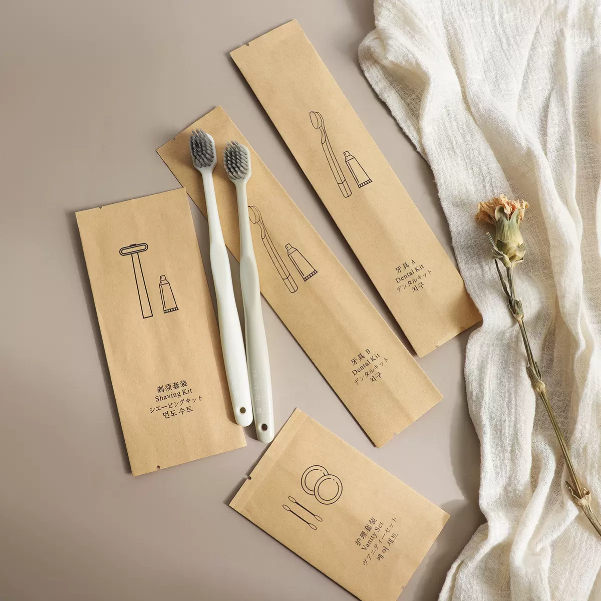 民宿宾馆宽头软毛牙具牛皮纸酒店用品批发一次性牙刷牙膏洗漱套装