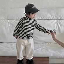 儿童条纹打底衫上衣秋冬款韩版童装宝宝衣服冬季男童加厚长裤套装