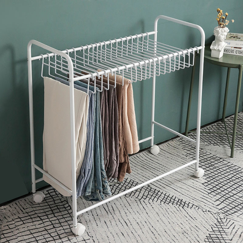Estante de almacenamiento de pantalones tipo piso de gran capacidad doméstico con polea percha de carro percha de ropa balcón para secar percha de pantalones multifuncional