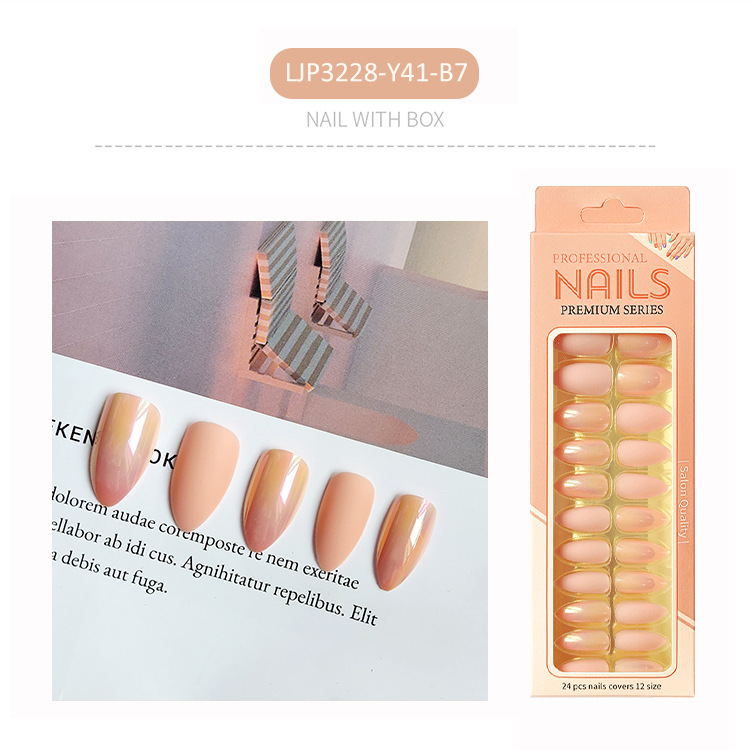 Uñas postizas iridiscentes, puntas de uñas de longitud media, uñas postizas largas en caja, puntas de uñas postizas electrochapadas.
