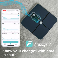 新型健康体脂肪はかりスマート体重計黒はFitdaysAPPとbluetoothに接続して水分を測定することができます。