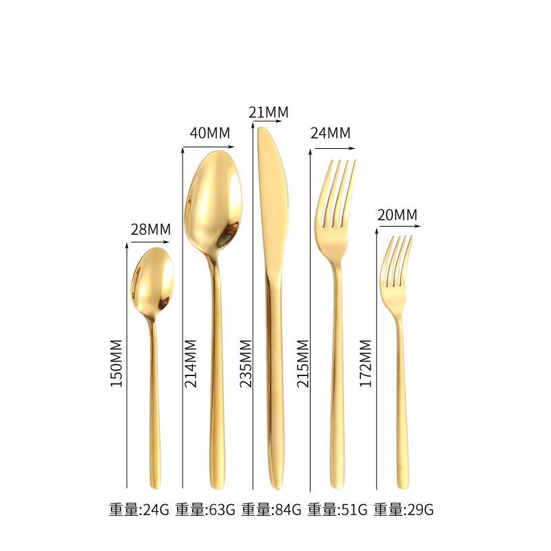 Productos de comercio electrónico transfronterizo cuchillo de acero inoxidable tenedor cuchara conjunto de cola redonda 5 piezas principales cuchillo de filete tenedor cuchara de comida tenedor cuchara de postre tenedor