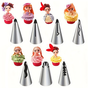 Hot Selling Stainless Steel Decorating Nozzle 9-Piece Set Barbie Skirt Cream Decorating Nozzle Decorating Bag Cake Tool