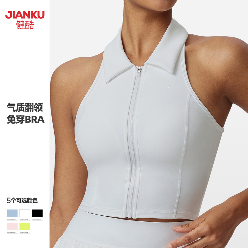 Cross-border sports top women's fixed coaster stand collar yoga suit top high-end exterior polo golf T-shirt Cross-border sports top women's fixed coaster stand collar yoga suit top high-end exterior polo golf T-shirt