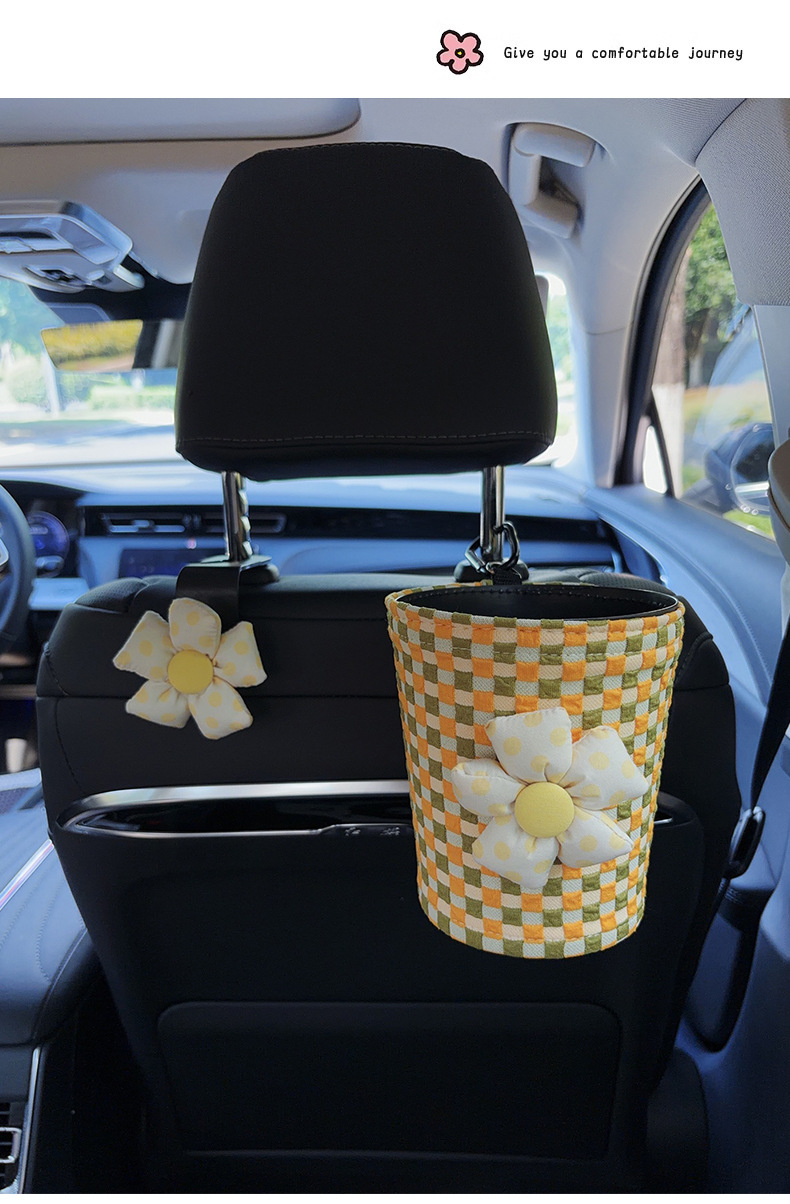 Car tissue box for armrest, cute cartoon design for girls, car-mounted tissue dispenser, car seat trash bin decoration