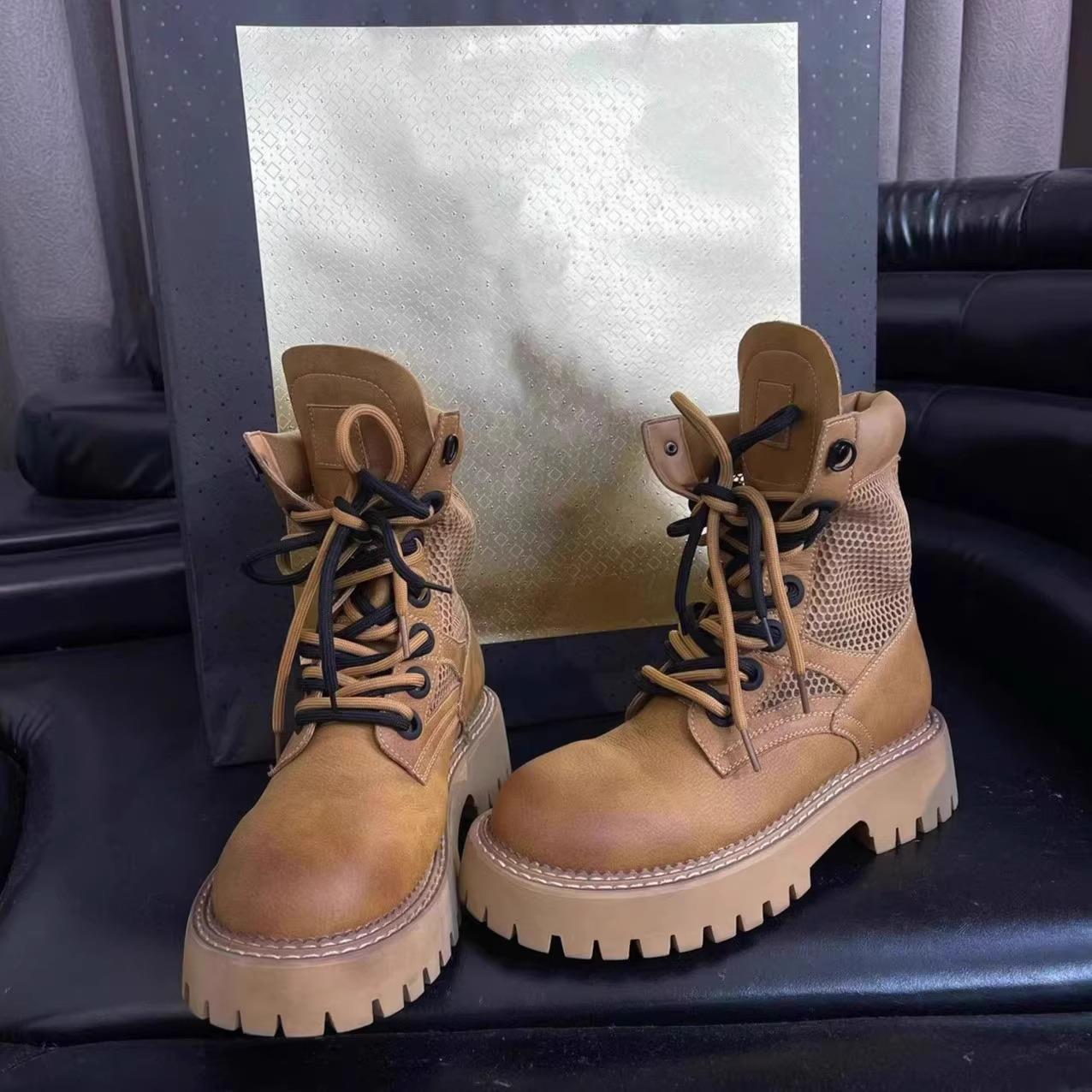 Genuine leather rhubarb boots for women 2024 autumn new mesh boots casual Martin boots for women breathable_vogarts.com