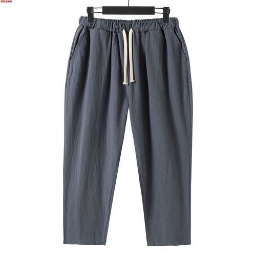 Cotton and linen plus size pants for men, fat men's lantern pants, summer linen, sweat-absorbing and breathable 9/10 pants, cotton and linen
