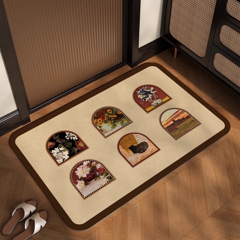 Oil Painting Style Bathroom Floor Mat Diatom Mud Absorbent Mat Bathroom Toilet Door Non-Slip Foot Mat No-Wash Carpet Door Mat