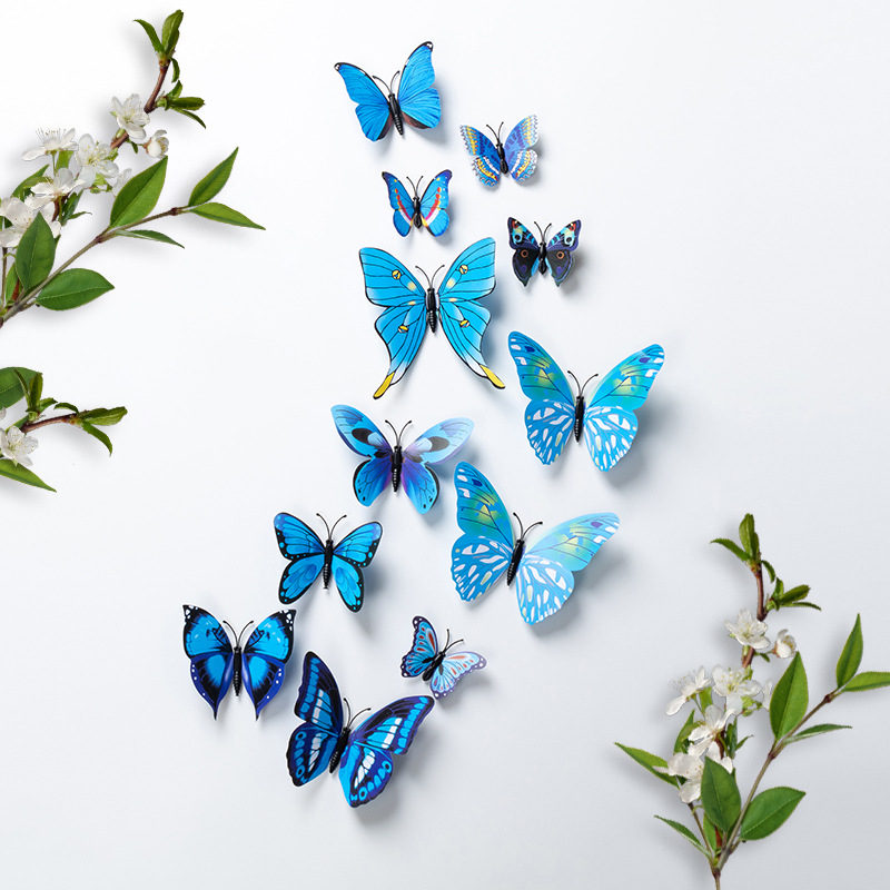 Etiqueta engomada de pared tridimensional 3D simulación mariposa pvc plástico color mariposa imán imán refrigerador decoración del hogar de alta calidad